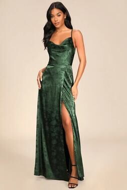 NWT Lulus Simply Dreamy Emerald Green Satin Floral Jacquard Maxi Dress Sz XS